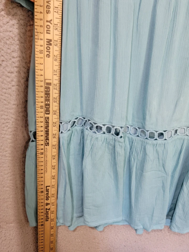 Vestido recto azul en capas grande Jodifl verano crochet ribete volantes hasta la rodilla  Foto 4 de 4