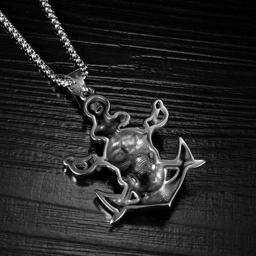 Classic Double Swords Pirate Skull Pendant Necklace for Men Hip-Hop Pirate Boat - Picture 6 of 10