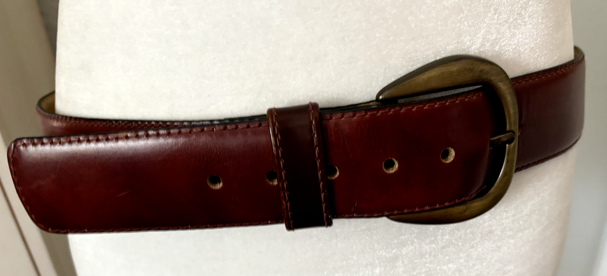 Vtg Sz 34 M Antiqued Cowhide LEATHER BELT Brown Brass Buckle  display picture 3