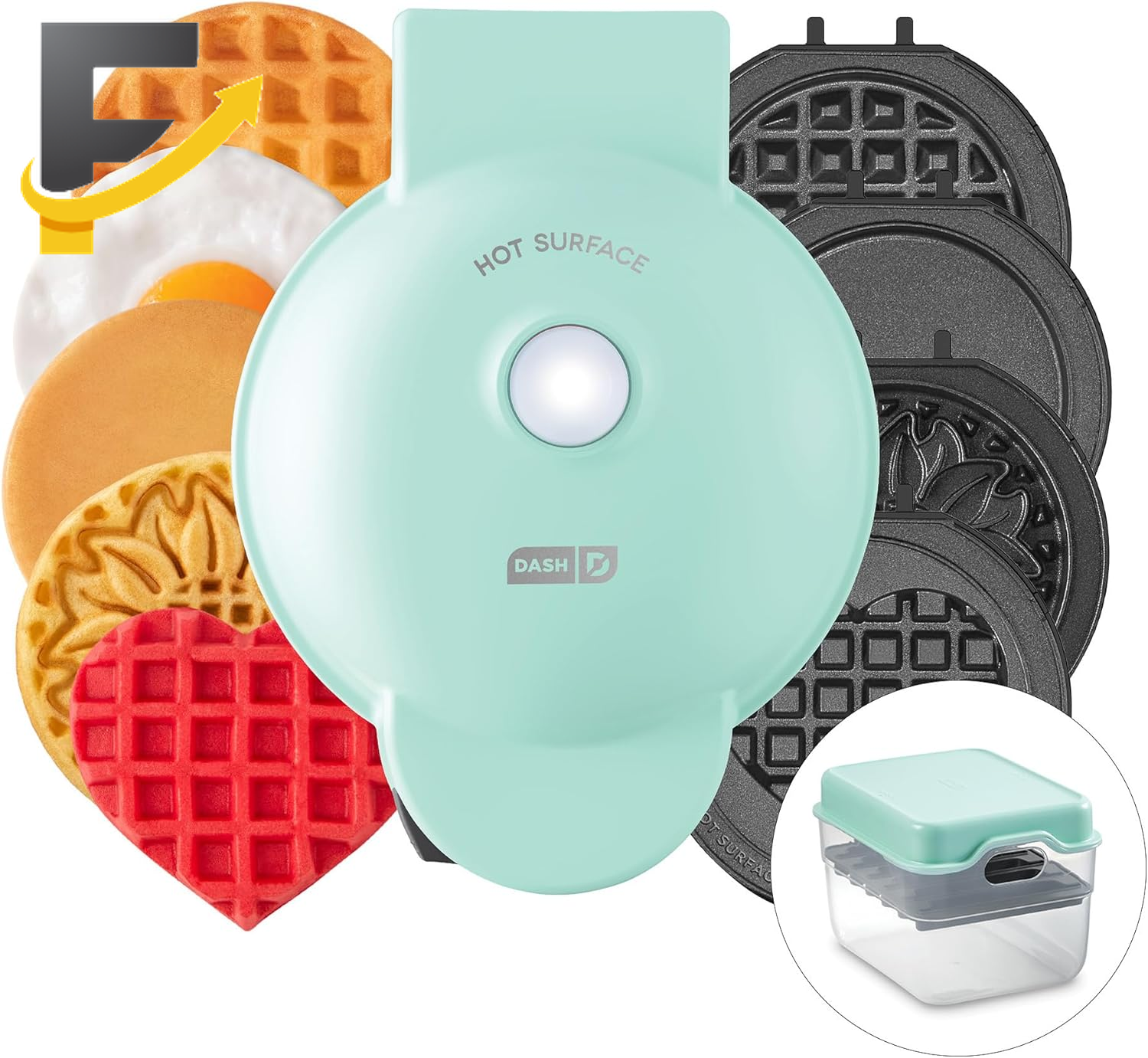 Mini Waffle Maker with 6 Removable 4” Plates & Storage Case  -image