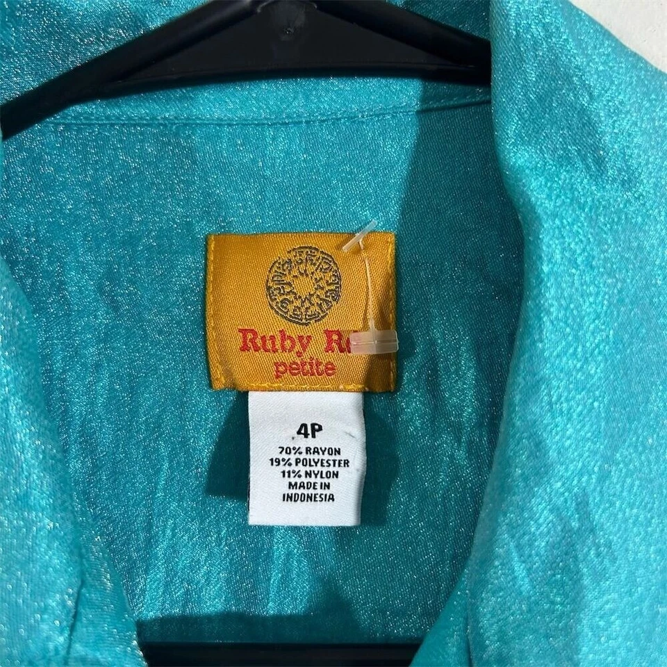 Ruby Rd. Chaqueta para mujer Petite verde azulado brillante talla 4P manga 3/4 azul Foto 2 de 4