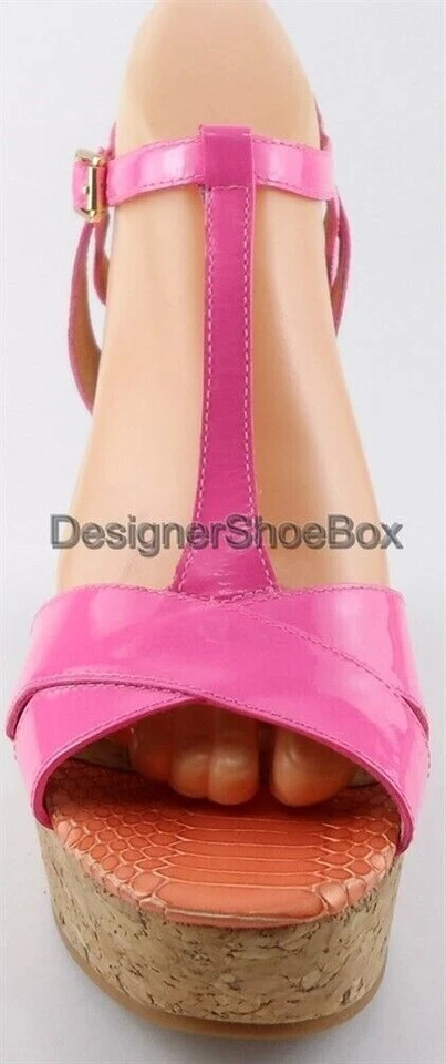 $280 JUICY COUTURE DAKOTA Mademoiselle Rosa Patente Diseñador Plataforma Cuñas 8.5 Foto 3 de 4