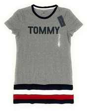 New Tommy Hilfiger Women's Short Sleeve Graphic T-Shirt Dress Grey Size L