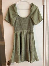 Abercrombie Sage Green Floral Mini Dress Babydoll Peasant Cottage Prairie Size S
