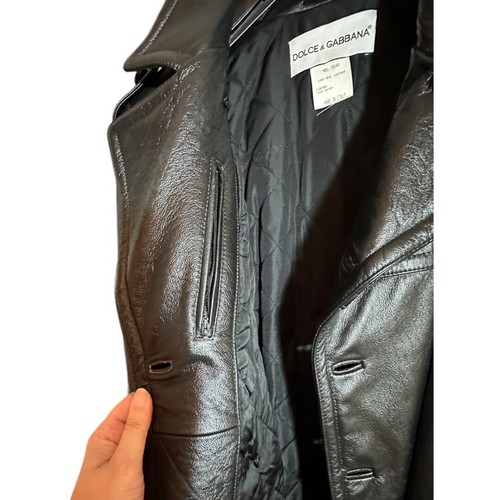 DOLCE & GABBANA MEN'S BLACK LEATHER PEACOAT JACKET / SZ 46 (LARGE) - Picture 5 of 18