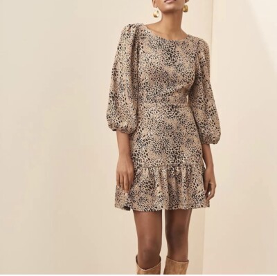 new ANTHROPOLOGIE Maeve Leopard Animal Print Mini Dress cut out Size 4