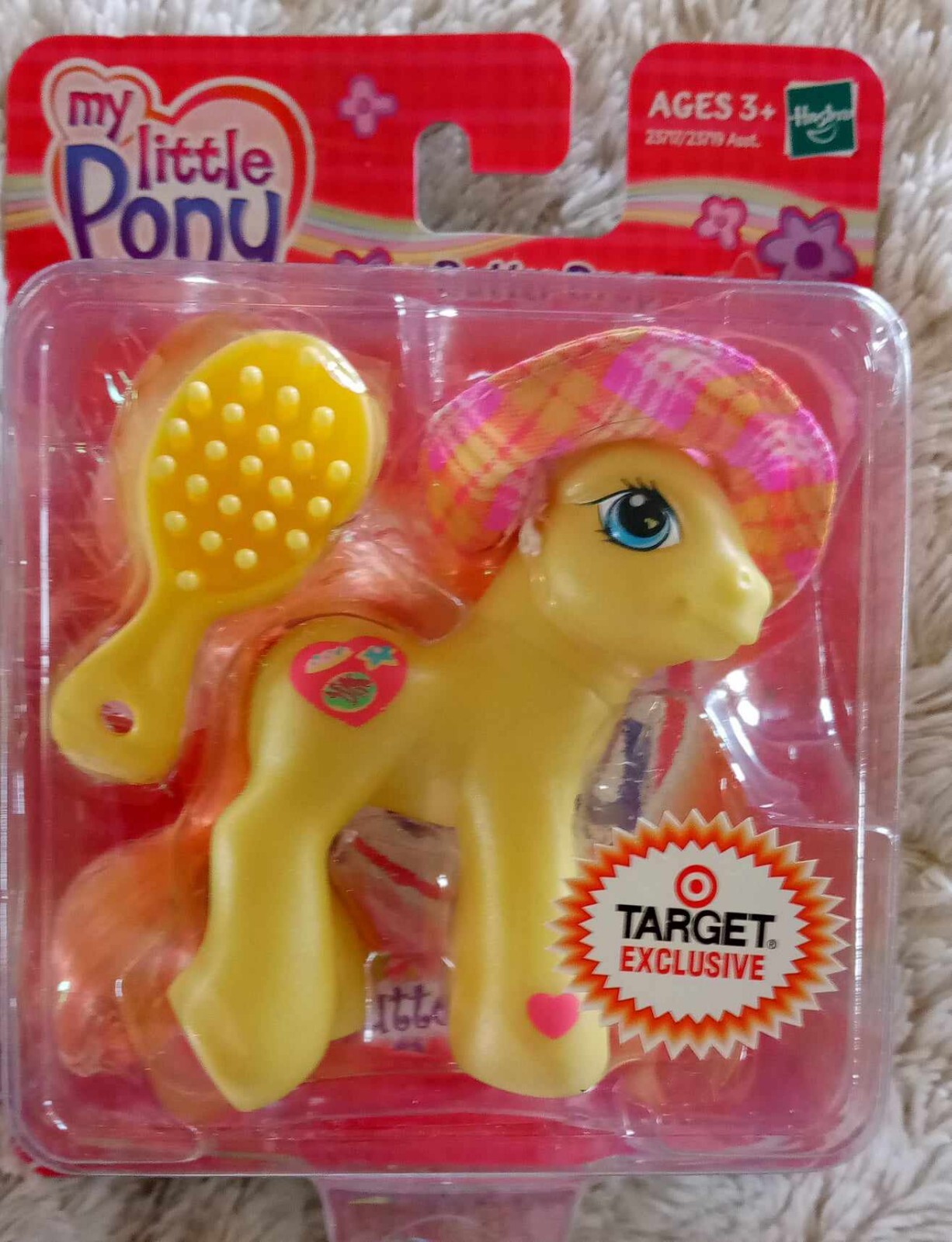 My Little Pony Butter Drop G3 Targe Esclusivo Htf disponibile con pettine e cappello gialli