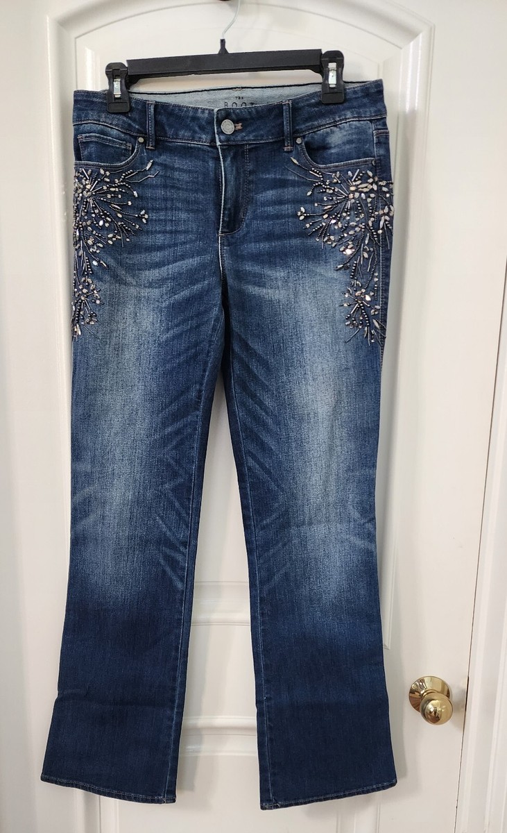 White House Black Market Bootcut Jeans Blue Embellished Women's