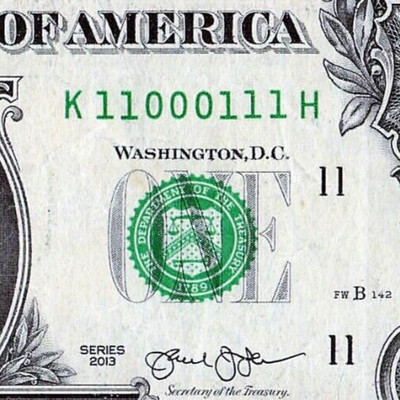 True Binary Five of a Kind 1s Fancy Serial# K11000111H Back Plate111 District 11