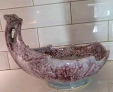 Vtg 50's McCoy Mid  Century Modern Console Bowl Leaf Pattern Glaze Purple Gray