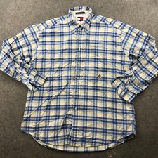 Vintage Tommy Hilfiger Shirt Mens XL Blue Yellow Check Button Up Pockets