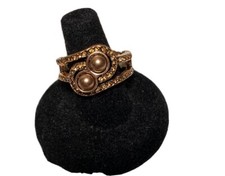 Copper Colored Ring With Two Small Copper Colored Pearl Like Beads, Adjustable.