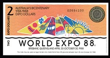 1988 WORLD EXPO $2.00 AUSTRALIAN BANK NOTE - MINT UNCIRCULATED