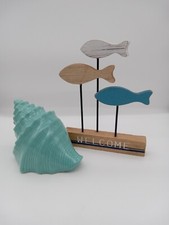 Welcome Standing Coastal Beach Sign Conch Seashell Decor Decoration Fish Set