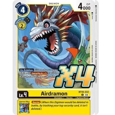 4x Airdramon BT19-032 Release Special Booster 2.0 Common Digimon Card Game NM