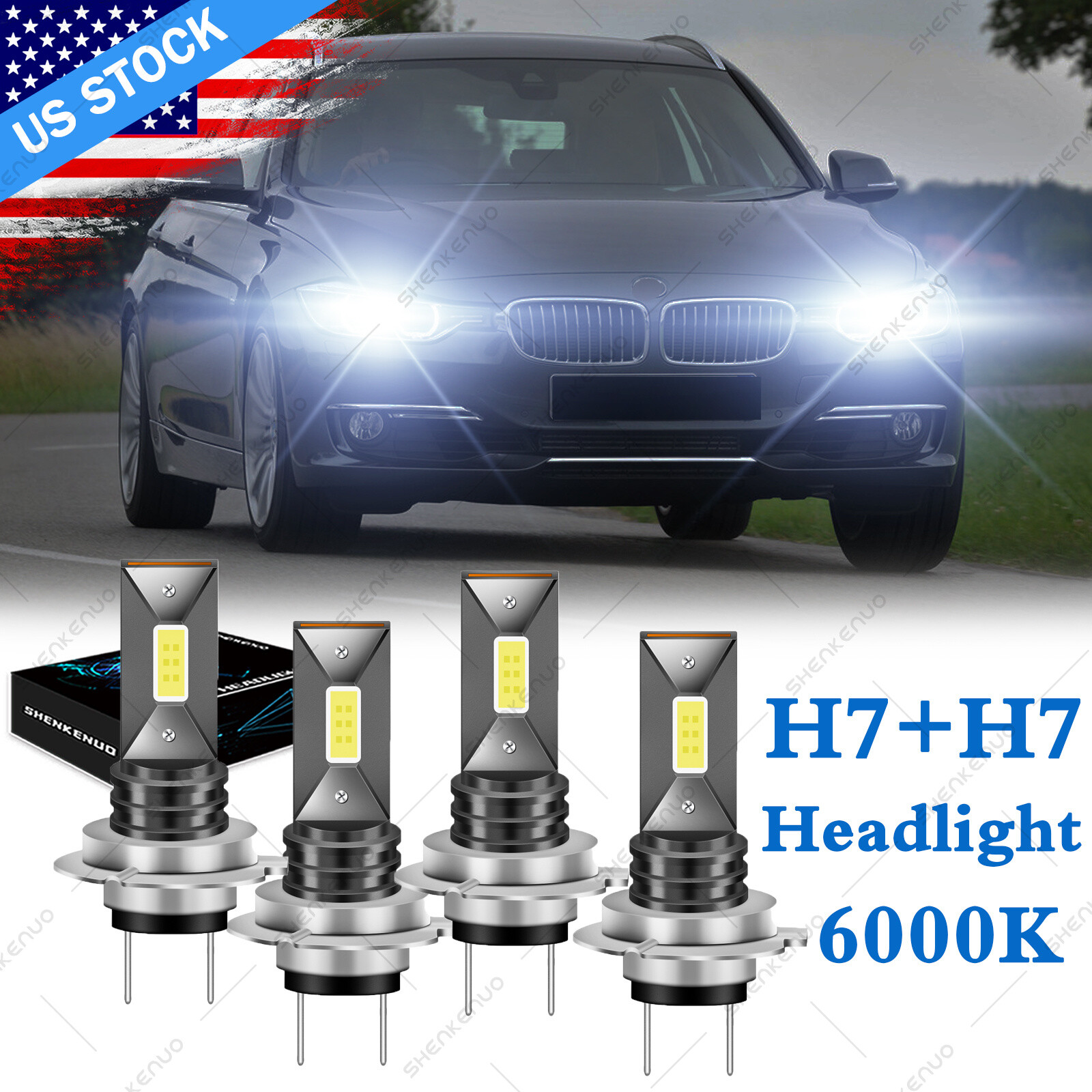 Combo H7  H7 LED Headlight Bulbs Kit 6000K For BMW 328i 325xi 330xi 2002-2006