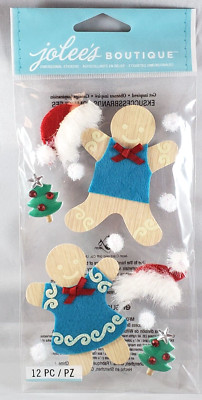 Gingerbread Man Woman Couple Christmas Trees Gem Accents Jolee's 3D Stickers