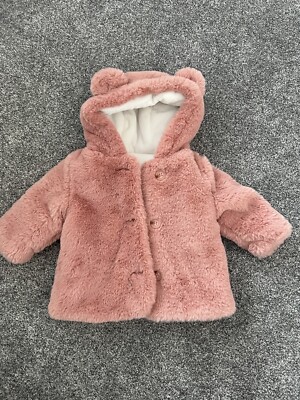 Nutmeg girls pink teddy bear ears coat 6-9 months old UK