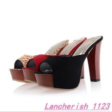 Women's Mules Slingback High Block Heel Open Toe Sandal Slip On Platform Slipper