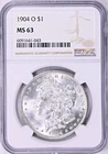 1904-O MORGAN DOLLAR NGC MS 63 GOOD LUSTER AND STRIKE GREAT PRICE VALUE $130