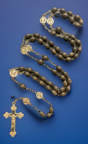 Vintage Cocoa Wood, Saint Pater Medal Rosary Wood Clover Crucifix, France