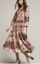 RAGA RM215 Ethereal Tiered Maxi Dress S Boho Paisley Terracotta Earthy Festival