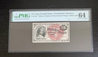PMG 64 Fr. 1267 15¢ 4th Issue Fractional Currency Allison Spinner 40mm Seal