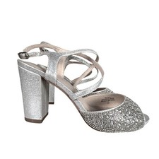 BLOSSOM Silver Glitter Rhinestone Block Heel Sandals Women's Size 9