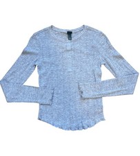 Wild Fable Women's Gray Solid Rib-Knit Snap Neck Pullover Sweater Size XS