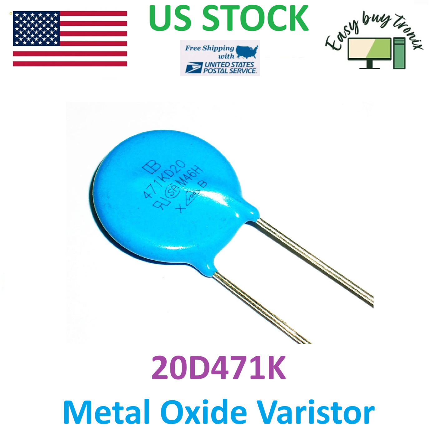 5Pcs 20D471K Metal Oxide Varistor Vlt Dependent Resistor 470V 300VAC 385V DC20mm