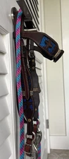stateline tack Rawhide Blue Crystal Western Bridle W/ Crosses & Weaver Reins