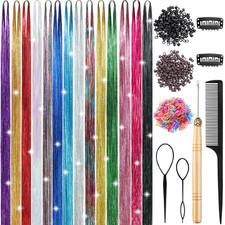 Hair Tinsel, 14 Colors Hair Tinsel Kit 6000 Strands Tinsel Hair Extensions