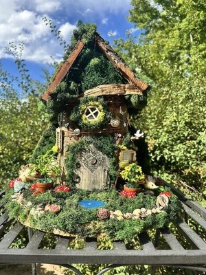 Fairy House Wall or Tree Screw In Fully Decorated With Lights Fairy Garden Doll