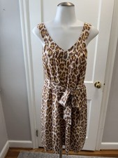Marc by Marc Jacobs 100% Silk Leopard Print Dress Small Biscotti Brown Belted