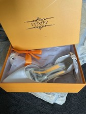 Bridal Heels, Pointed Toe Block Ribbon and Pearl Tie Wedding Shoes for Bride W13