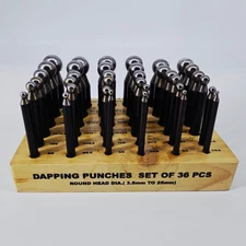 Dapping Punch SET 36 Piece - Punches 3.5mm - 25mm - Wooden Stand Jewelry Making