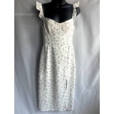 Shein Midi White Floral Dress Bodycon Size M/6 Romantic Cottagecore Prairie Slit