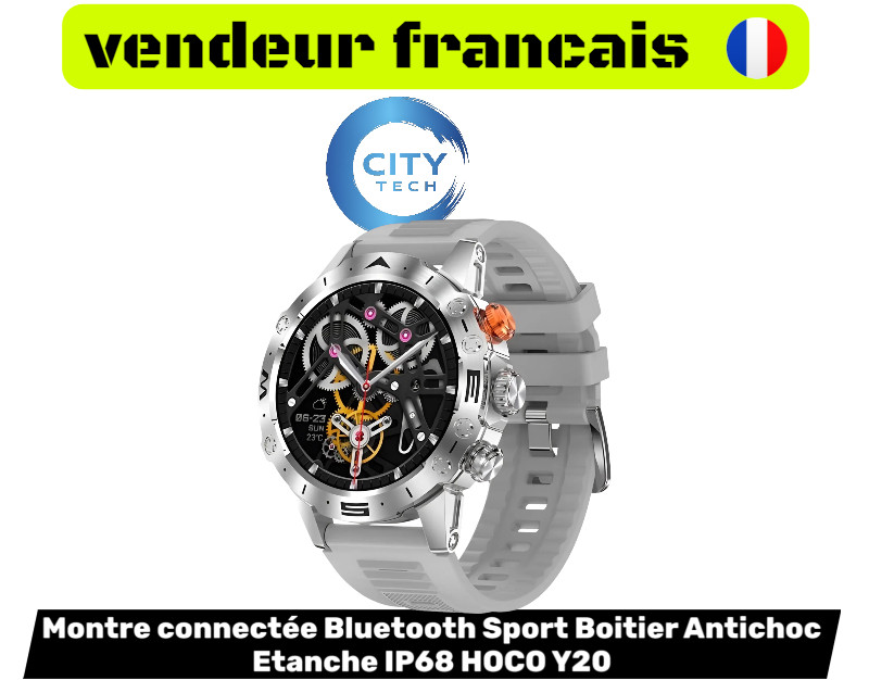 Montre connectée Bluetooth HOCO Y20 étanche IP68 antichoc avec suivi sport