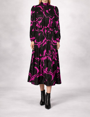 The Gilberts For Tally NY Satin Dress Vintage Bold Magenta Floral Statement SZM