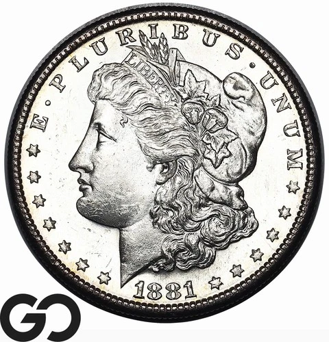 1881-S Morgan Silver Dollar Coin, PL Obverse, Gem BU++