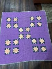 63x68   Quilt Pink/Purple/Blue Star Design Blanket