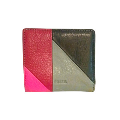 Fossil Leather Colorblock Wallet Multicolor Geometric Snap Mini Bifold