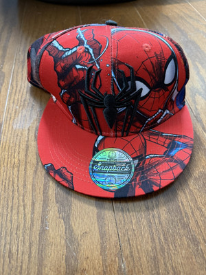 Spider-Man Mens Cap With Embroidered Spider Snapback Flat Brim All Over Graphics