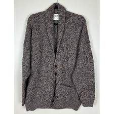 Carraig Donn Men's Shawl Collar Button-Up Cardigan Speckled Brown Wool Size XXL
