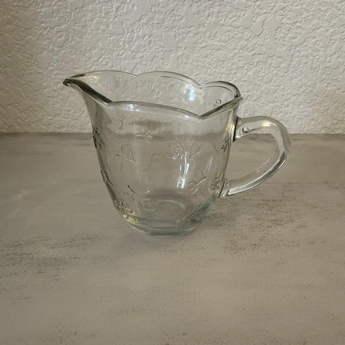 Vintage Anchor Hocking Clear Savannah Glass Creamer Floral Pattern