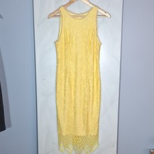 Cato Yellow Floral Lace Sheath Maxi Dress 6 Scalloped Hem Cottagecore Romantic