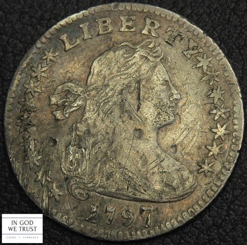 1797 16 Stars Small Eagle Draped Bust Silver Half Dime H10C - Damage