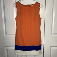 Trina Turk Orange Color Block Sleeveless Dress Size 4 Sheath Blue White Cocktail