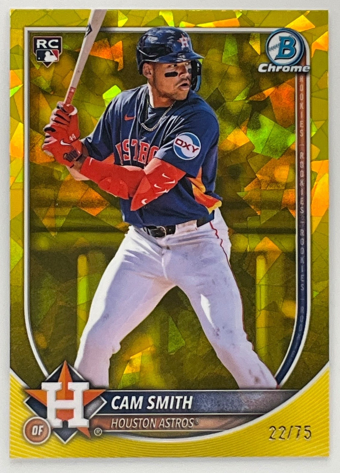 2025 Bowman Chrome Sapphire Cam Smith Yellow Refractor /75 #77 RC Houston Astros