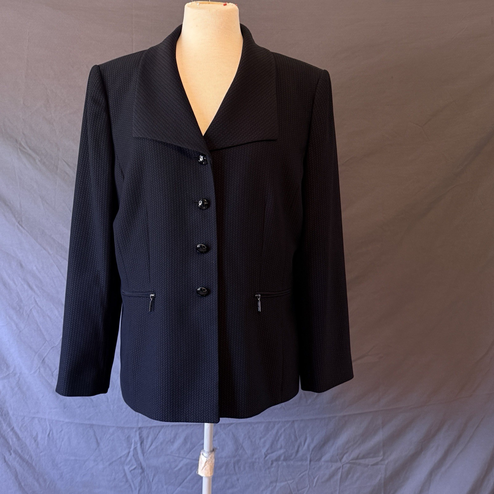 Tahari Arthur S Levine Blazer 18 Black Herringbone Textured Structured Workwear